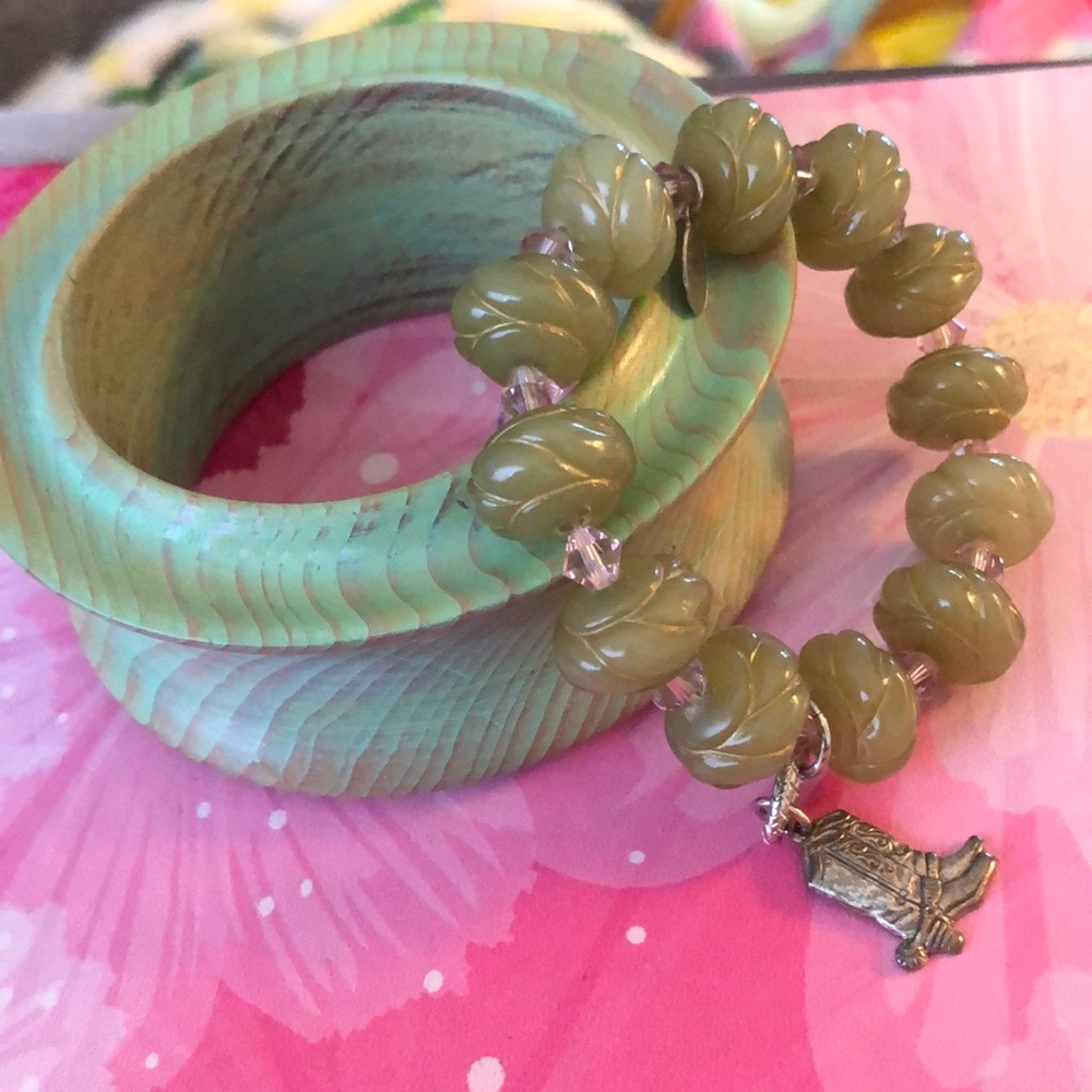 Cowboy bangle bracelet Tarantino Swarovski lucite wooden BooT DUSTY ROSALINE